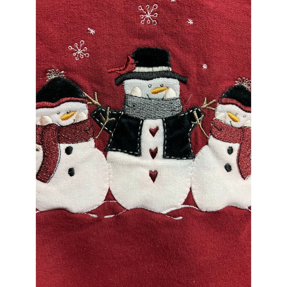 Vintage Top Stitch Sweatshirt Large Burgundy Snowman Embroidered Christmas - Picture 2 of 6